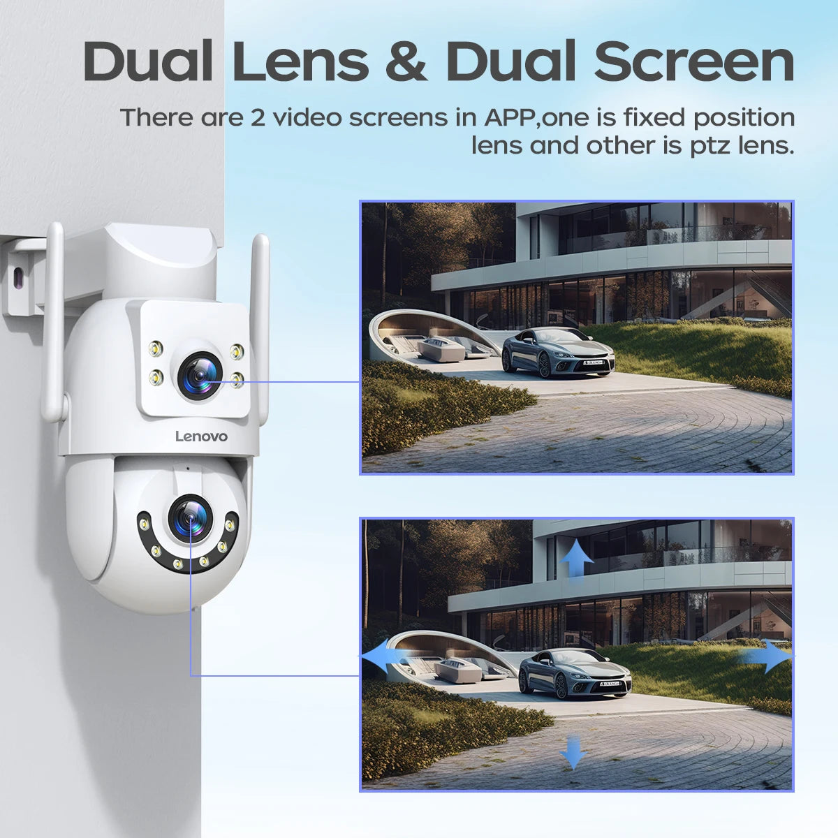 Lenovo 8MP HD Outdoor Security Camera with Dual Lens Dual Screen AI Tracking PTZ Color Night Vision Surveillance Protection