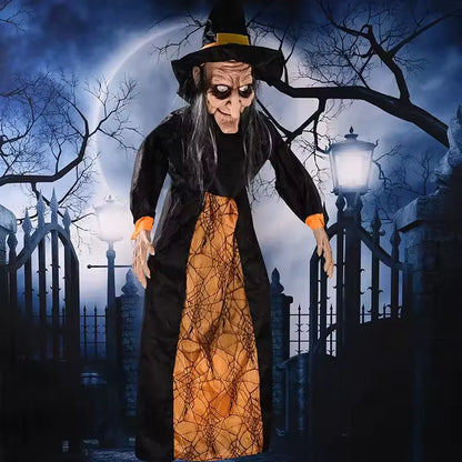 Halloween Decor Talking Witch Outdoor Spooky Animatronic Witch Decor Prop Red Eye Animated Witch Home Festival Decor
