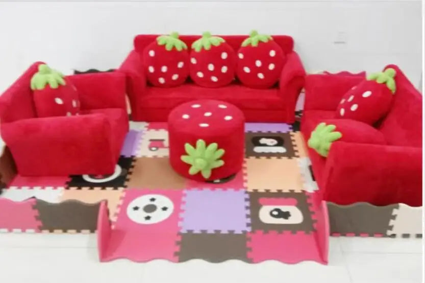 Children's Sofa Chair Reading Corner Kindergarten Small Sofa Combination Area Cute Cartoon Baby Fabric Strawberry Sofa