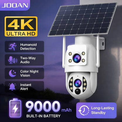 JOOAN 4K Outdoor WiFi Solar Camera Dual Lens Human Detect Night Vision Low Power Battery Camara Security Video Surveillance