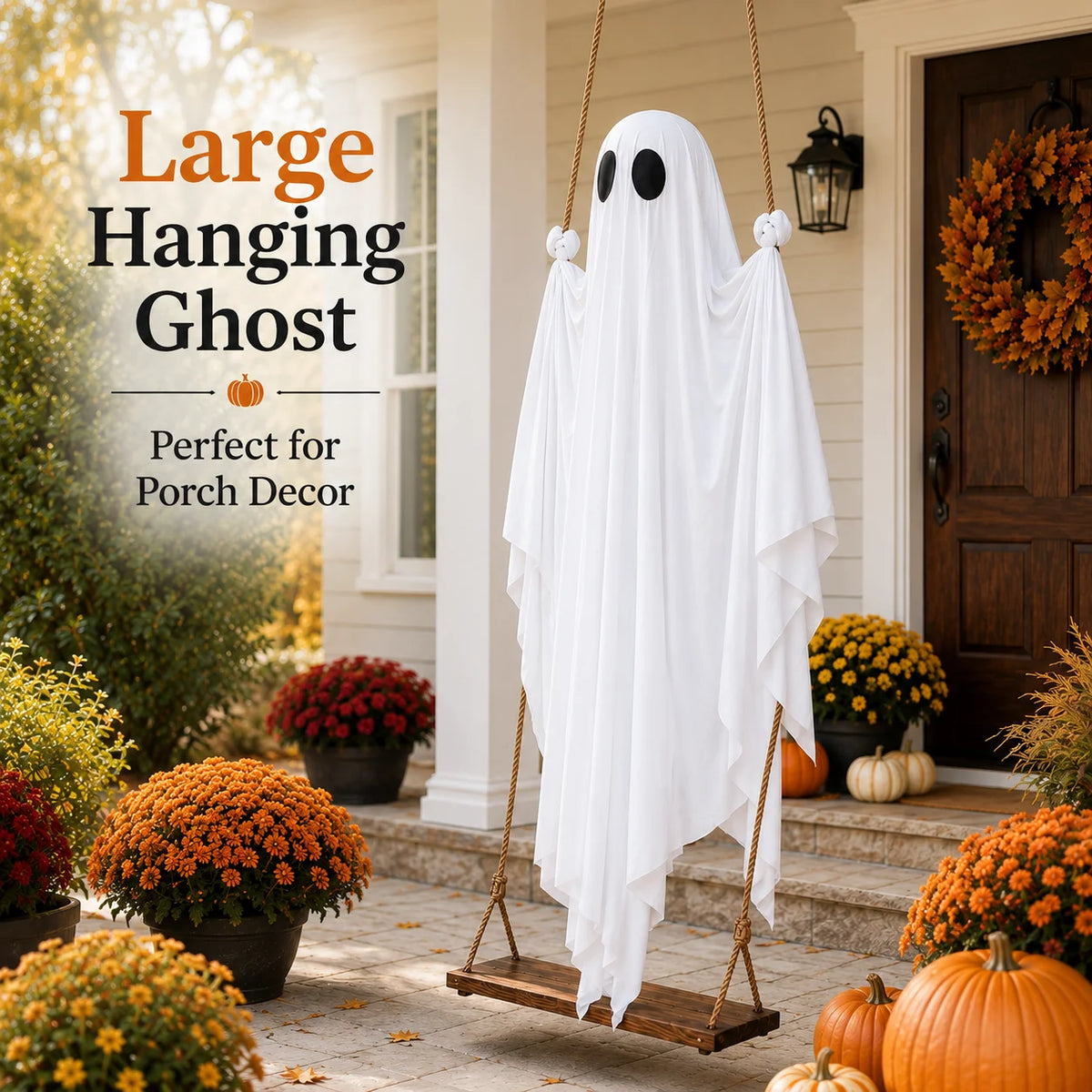 Halloween Swing Ghost Decoration Large Hanging White Ghost Outdoor Porch Yard Garden Party Decor