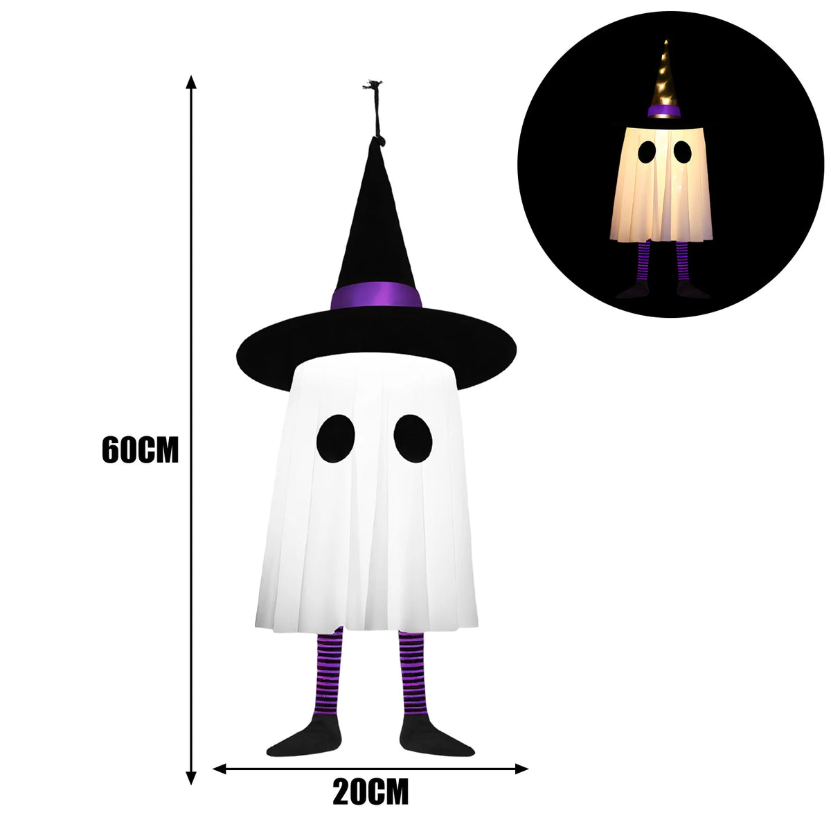 Halloween Hanging Ghost Decorations, Outdoor Halloween Witches Hat Lights, Glowing Ghosts for Garden Trees, Yard Halloween Decor