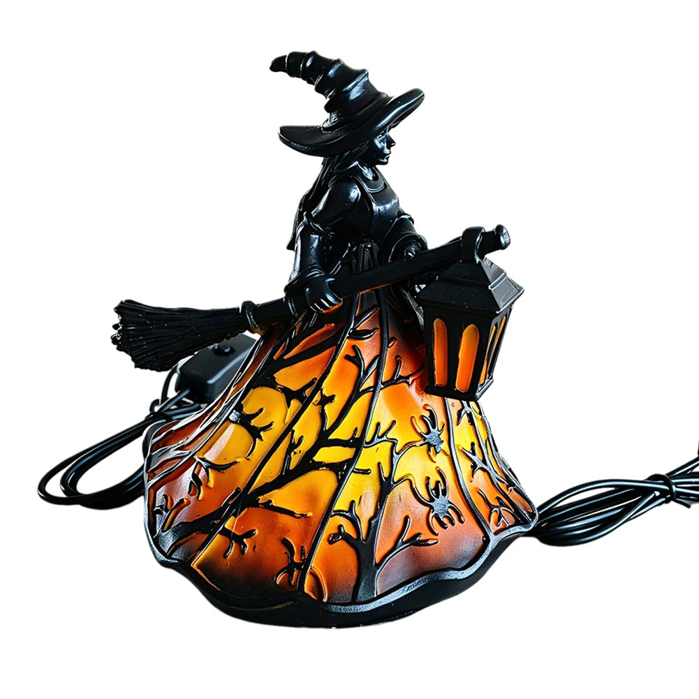 Halloween Spookys Witch Lantern Decor 3D Gothic Resin Brooms Figurine Porch Decorative Table Lamp Party Atmosphere Decor