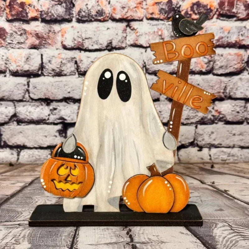 Halloween Party Halloween Wooden Decor Ghost Pumpkin Boo - Ville Tabletop Ornament Spooky Festive Home Decoration Figurine