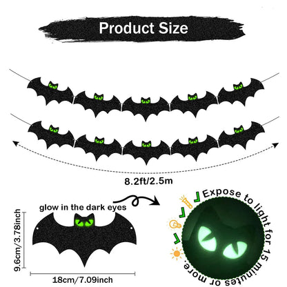10 Halloween Decorations Glow Eyes Bats Banner for Halloween Bats Decor