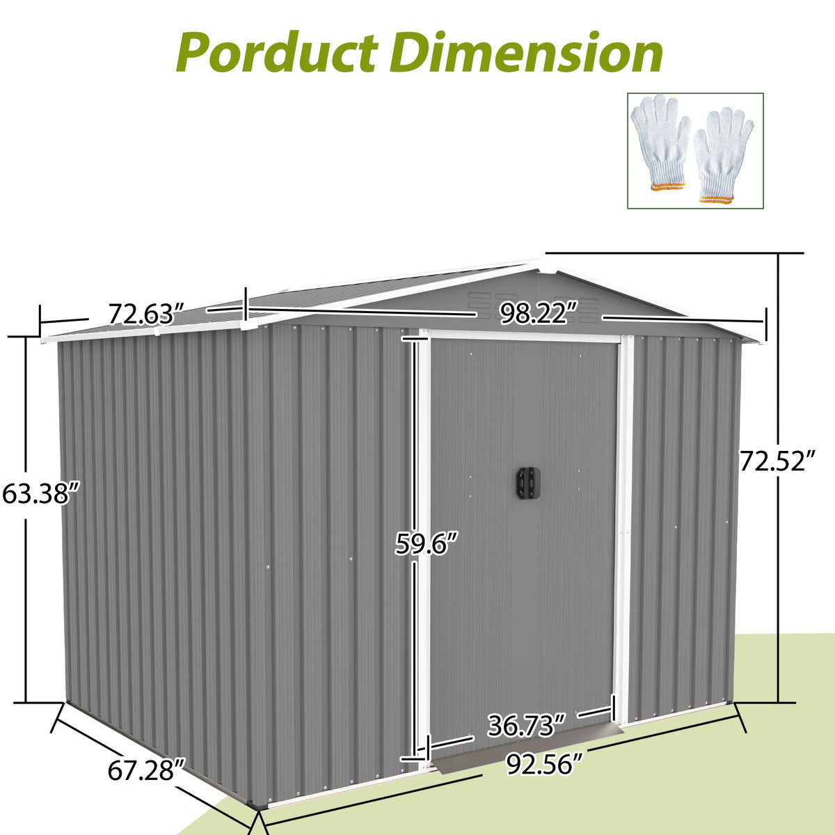 8x6 FT Outdoor Tool Shed, Metal Foundation, Lockable Sliding Doors, All-Weather, Gray, for Garden, Patio, Backyard