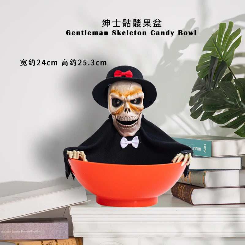 Halloween scene decoration: Pumpkin bucket, funny candy plate, props, ornaments, event atmosphere decorations, bar decor