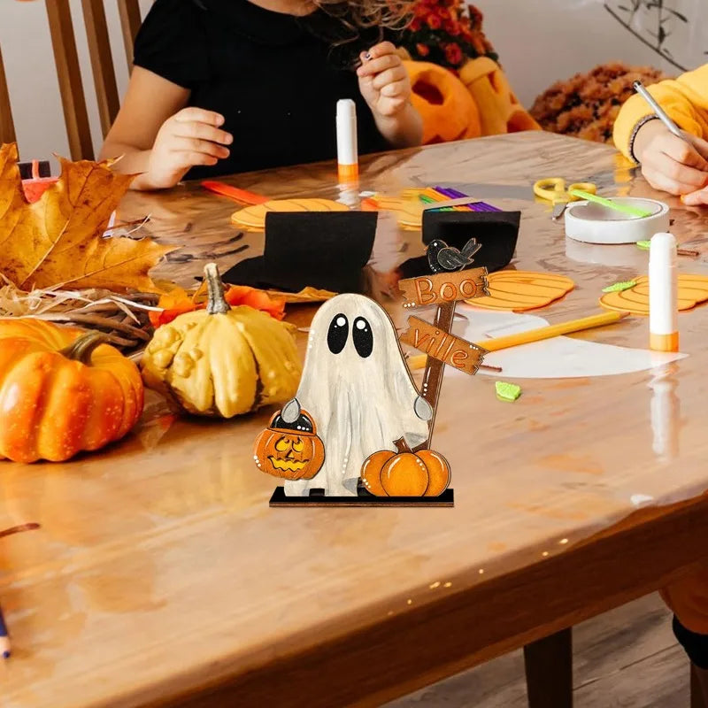 Halloween Party Halloween Wooden Decor Ghost Pumpkin Boo - Ville Tabletop Ornament Spooky Festive Home Decoration Figurine