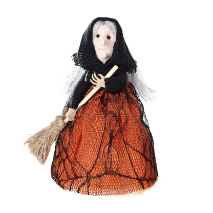 Halloween Witch Decoration with Broom Cute Hanging Ornament for Home Garden Indoor Party Decor Photography Props