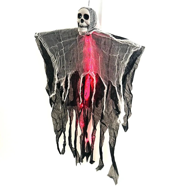 Halloween Home Outdoor Garden Decor Hanging Ghost Ornament Built-in Lighting Skull Skeleton Gauze Accessory Party Scene Setting