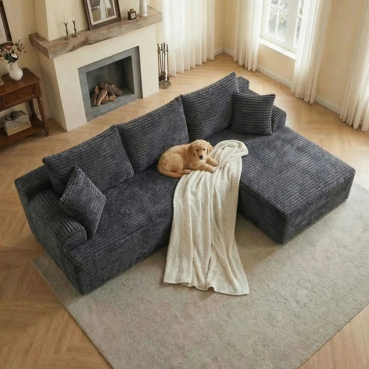 Perfect for lunch breaks, large L-shaped modular corner sofa, ultra-soft cloud lounge sofa with removable washable fabric covers, extra wide and deep seat, 3-seater chaise sofa, oversized living room sofa, cozy relaxation sof