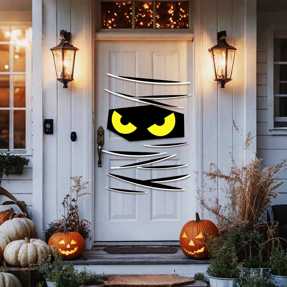Halloween Decorations Room Door Stickers Window Decor Skeleton Hand Pumpkin DIY Window Stickers Ghost Devil Witch Hat Decor
