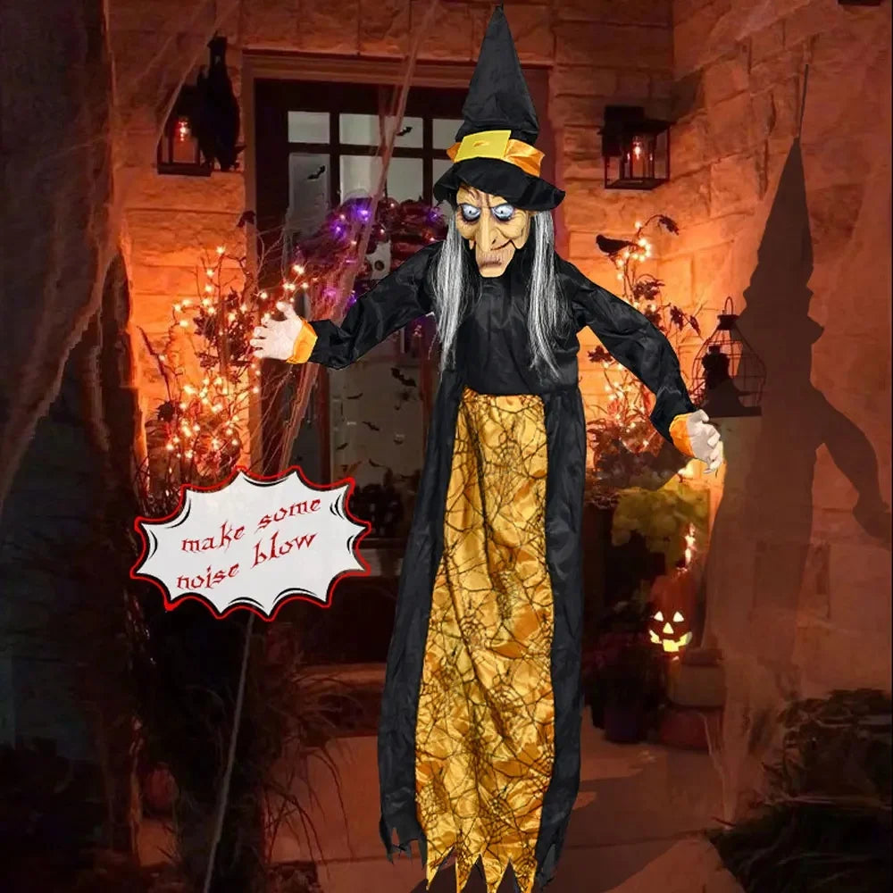 Halloween Decor Talking Witch Outdoor Spooky Animatronic Witch Decor Prop Red Eye Animated Witch Home Festival Decor