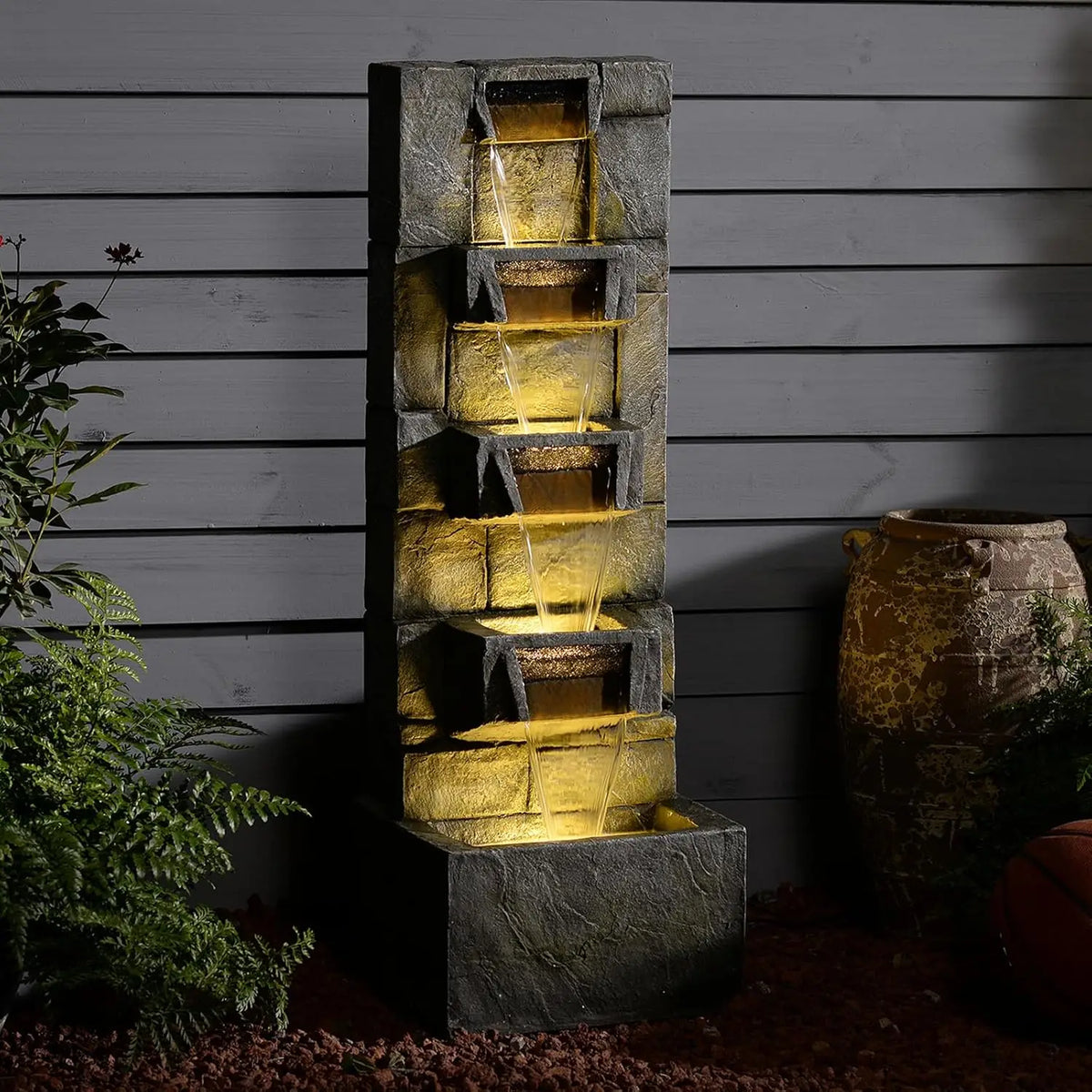 40.9" H 4-Tier Indoor/Outdoor Modern Water Fountain with Led Lights and Pump, Outdoor Freestanding Cascading Waterfall, Custom
