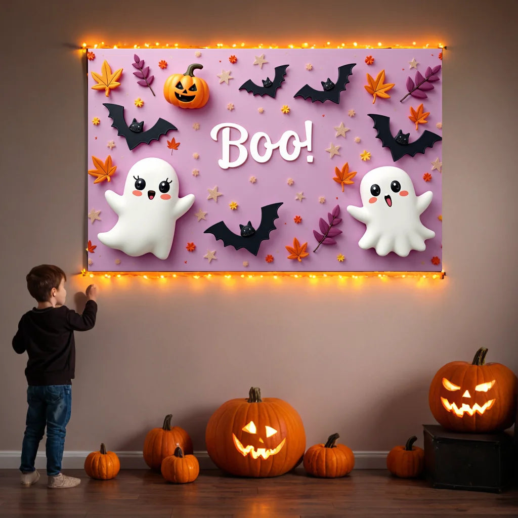 Halloween Decoration 180X110cm Pink Wall Spooky Ghost Booing Pumpkin Photography Backdrop Girls Baby Birthday Party Decor