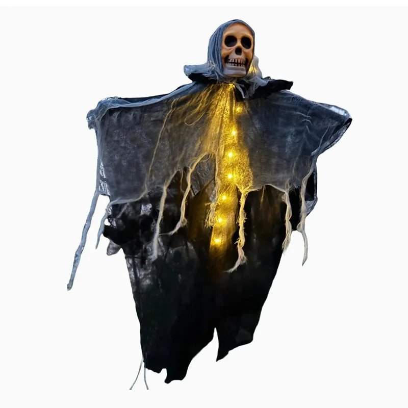 Halloween Home Outdoor Garden Decor Hanging Ghost Ornament Built-in Lighting Skull Skeleton Gauze Accessory Party Scene Setting