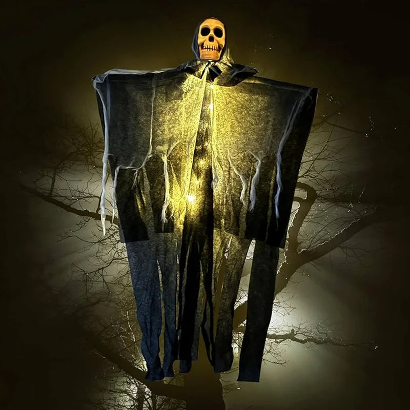 Halloween Home Outdoor Garden Decor Hanging Ghost Ornament Built-in Lighting Skull Skeleton Gauze Accessory Party Scene Setting