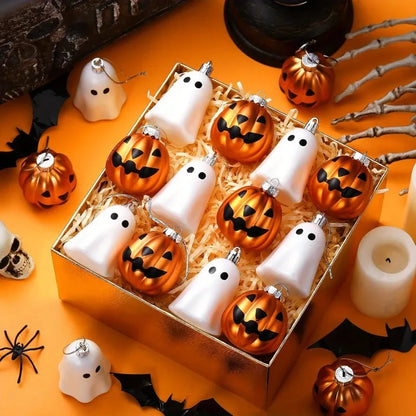 Halloween Hanging Ornaments Cute White Ghost And Orange Pumpkin Decoration Mini Plastic Halloween Tree Decorations Party Decor