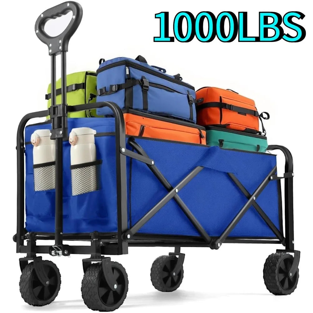 Collapsible Wagon Cart Foldable Beach Wagon with All-Terrain Wheels  Heavy Duty Grocery Cart for Shopping, Beach, Camping, Sport