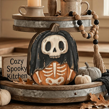 Halloween Wooden Blocks: ghosts, black cats, pumpkins, skulls, witches, owls, zombies, vampires.Shelf decor for autumn indoor ﻿