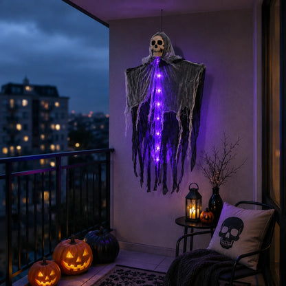 Halloween Home Outdoor Garden Decor Hanging Ghost Ornament Built-in Lighting Skull Skeleton Gauze Accessory Party Scene Setting