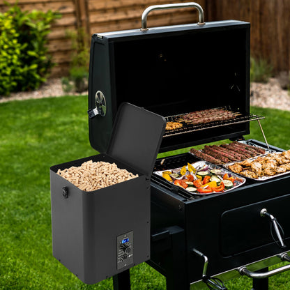 Pellet Smoker Hopper Assembly Kit, Precision Temperature Control 180-450℉ Dual-Functional Wind Mechanism for Yard Garden Camping