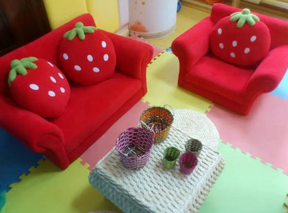 Children's Sofa Chair Reading Corner Kindergarten Small Sofa Combination Area Cute Cartoon Baby Fabric Strawberry Sofa