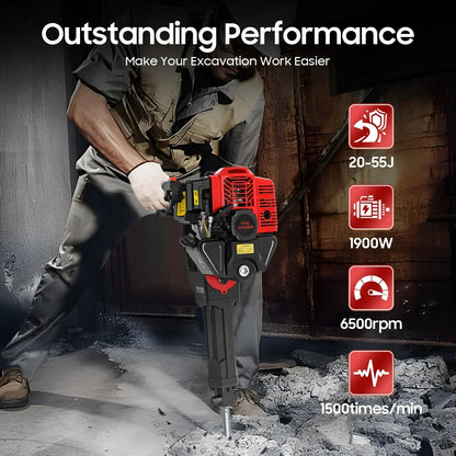 2-Stroke Petrol Demolition Hammer 52CC 1900W Concrete Breaker 1500BPM Jack Hammer for Rock and Concrete,Hand Pull Start