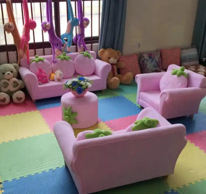Children's Sofa Chair Reading Corner Kindergarten Small Sofa Combination Area Cute Cartoon Baby Fabric Strawberry Sofa