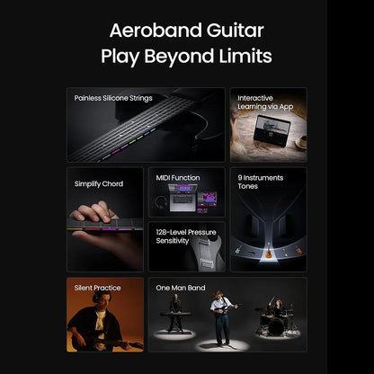 AeroBand Guitar Travel Electric Guitar Pain-Free Silicone String All-in-One 9 Sound Styles Acoustic Bass With Speaker Microphone