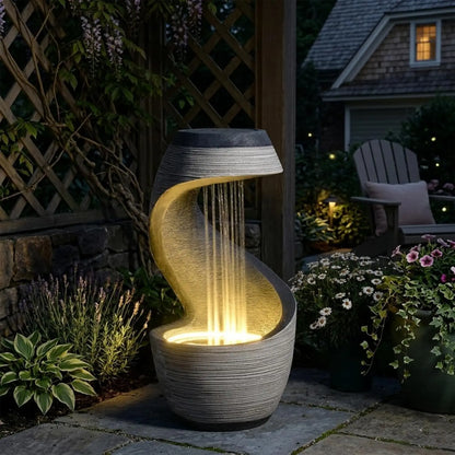 40.9" H 4-Tier Indoor/Outdoor Modern Water Fountain with Led Lights and Pump, Outdoor Freestanding Cascading Waterfall, Custom