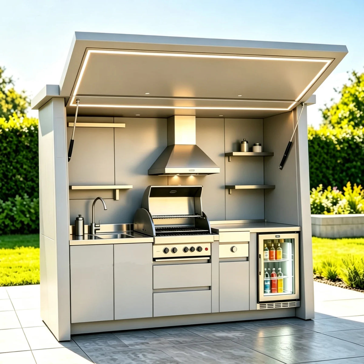 Stylish Aluminum Outdoor Kitchen, Modular BBQ Grill Cabinet Unit for Backyard Courtyard Patio Outdoor Family Party Barbecu