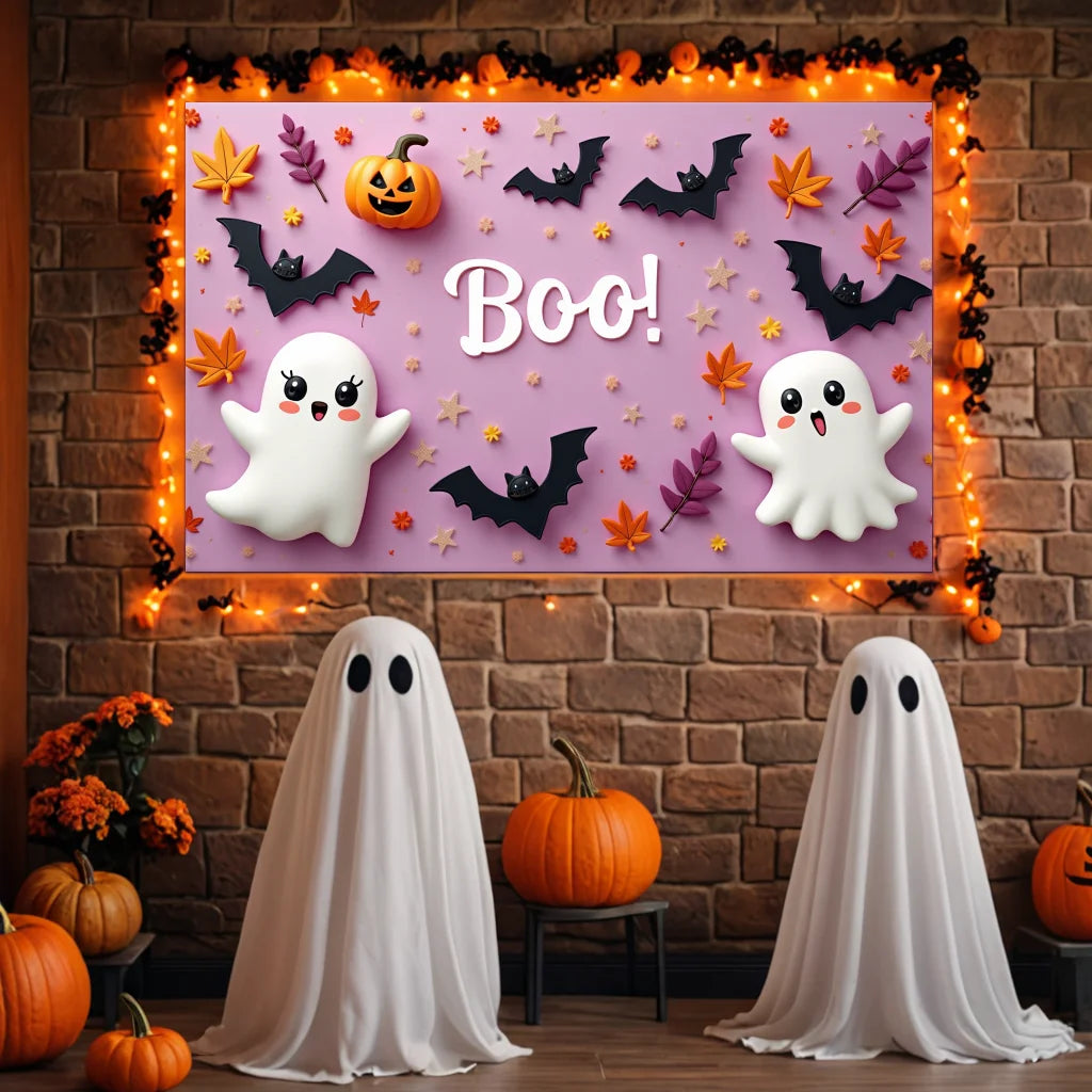 Halloween Decoration 180X110cm Pink Wall Spooky Ghost Booing Pumpkin Photography Backdrop Girls Baby Birthday Party Decor