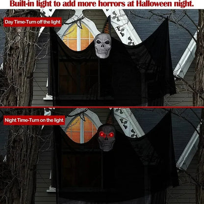 3.5M Halloween Hanging Skull Ghost Haunted House Decoration With LED Sound Ghost Ornament Indoor Outdoor Halloween Party Decor