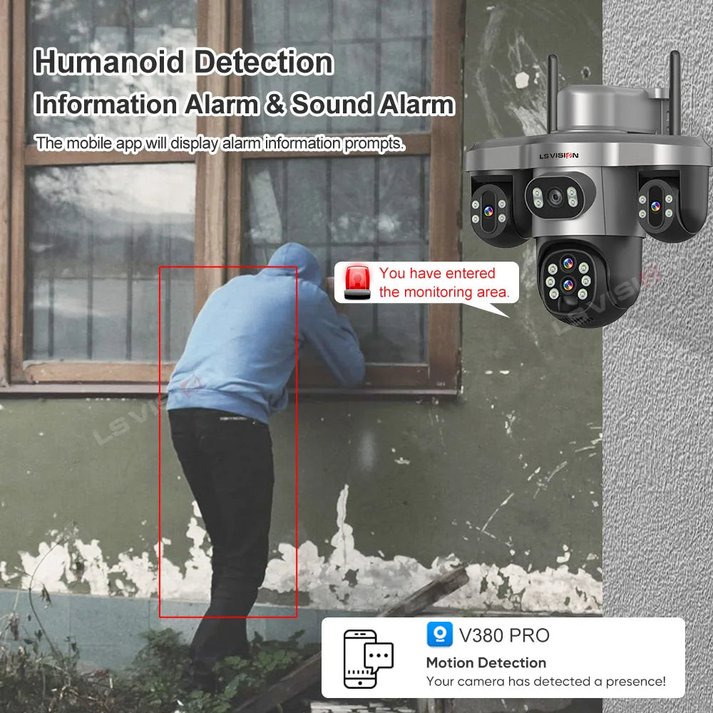 LS VISION 10X Optical Zoom 20MP 4G /Wifi Solar Camera Outdoor 3 Screens 3 PTZ 360° Auto Tracking IP Surveillance Camera V380 Pro