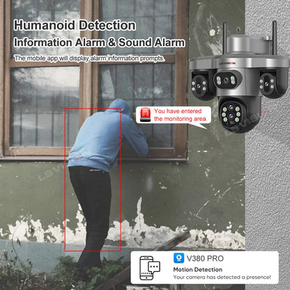 LS VISION 10X Optical Zoom 20MP 4G /Wifi Solar Camera Outdoor 3 Screens 3 PTZ 360° Auto Tracking IP Surveillance Camera V380 Pro