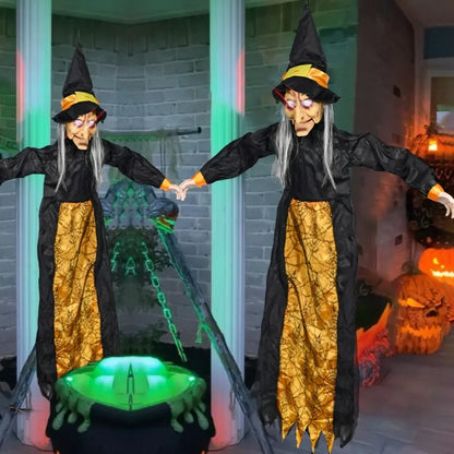 Halloween Decor Talking Witch Outdoor Spooky Animatronic Witch Decor Prop Red Eye Animated Witch Home Festival Decor