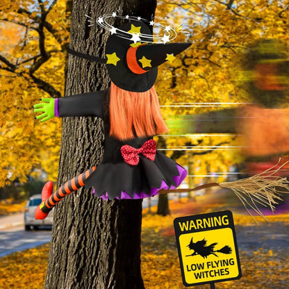 Halloween Crashing Into Tree Witch Doll Decoration Funny Outdoor Yard Garden Decor Halloween Party Holiday Scene Decor Supplies