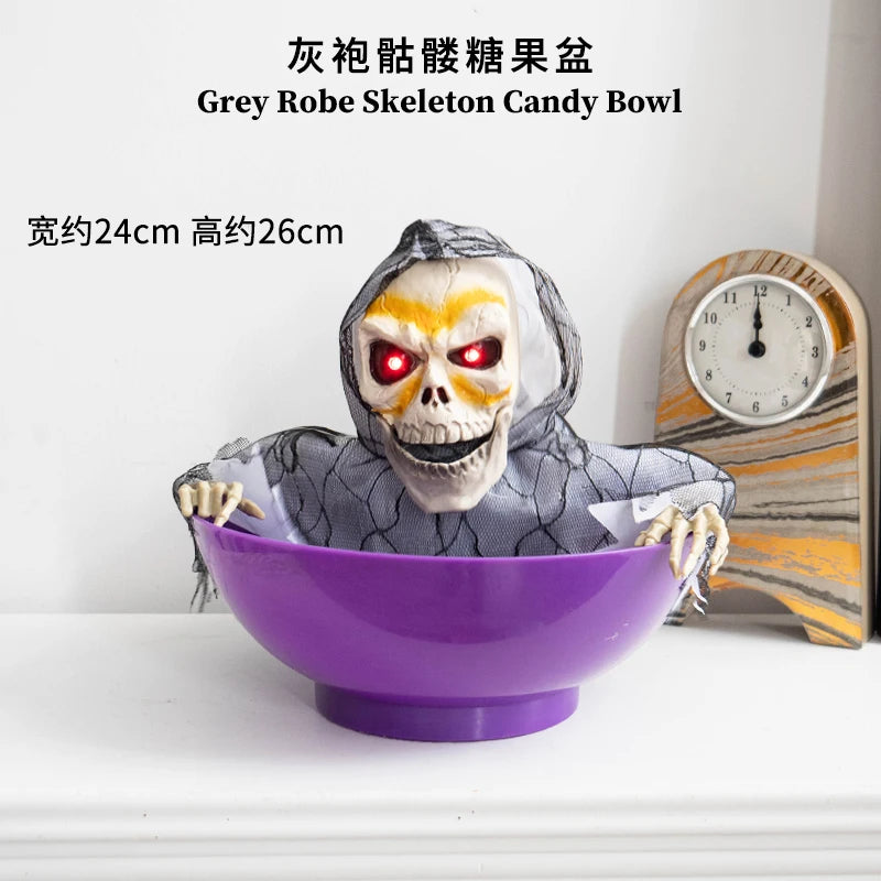 Halloween scene decoration: Pumpkin bucket, funny candy plate, props, ornaments, event atmosphere decorations, bar decor