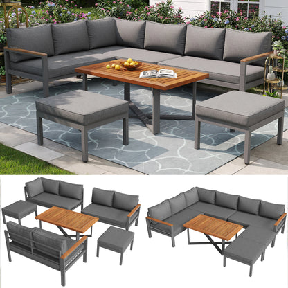 PINGGO Outdoor Garden Furniture Set With 2 Sofas and Table with Galvanised Iron Frame, Adjustable Backrests, Adjustable Table