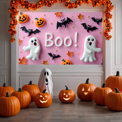 Halloween Decoration 180X110cm Pink Wall Spooky Ghost Booing Pumpkin Photography Backdrop Girls Baby Birthday Party Decor