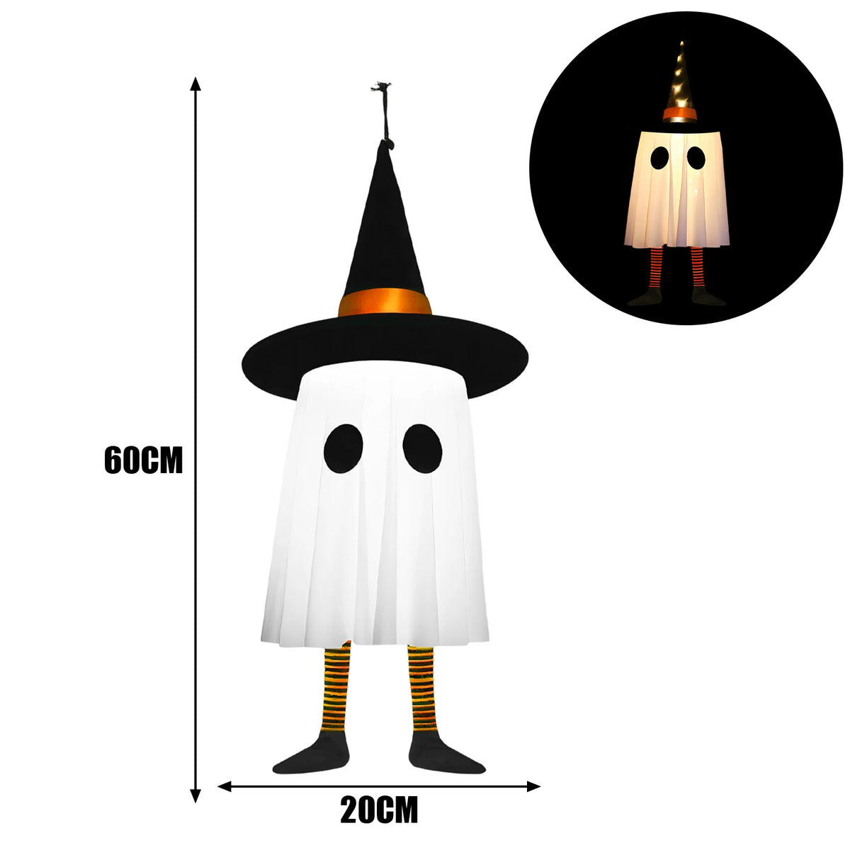 Halloween Hanging Ghost Decorations, Outdoor Halloween Witches Hat Lights, Glowing Ghosts for Garden Trees, Yard Halloween Decor