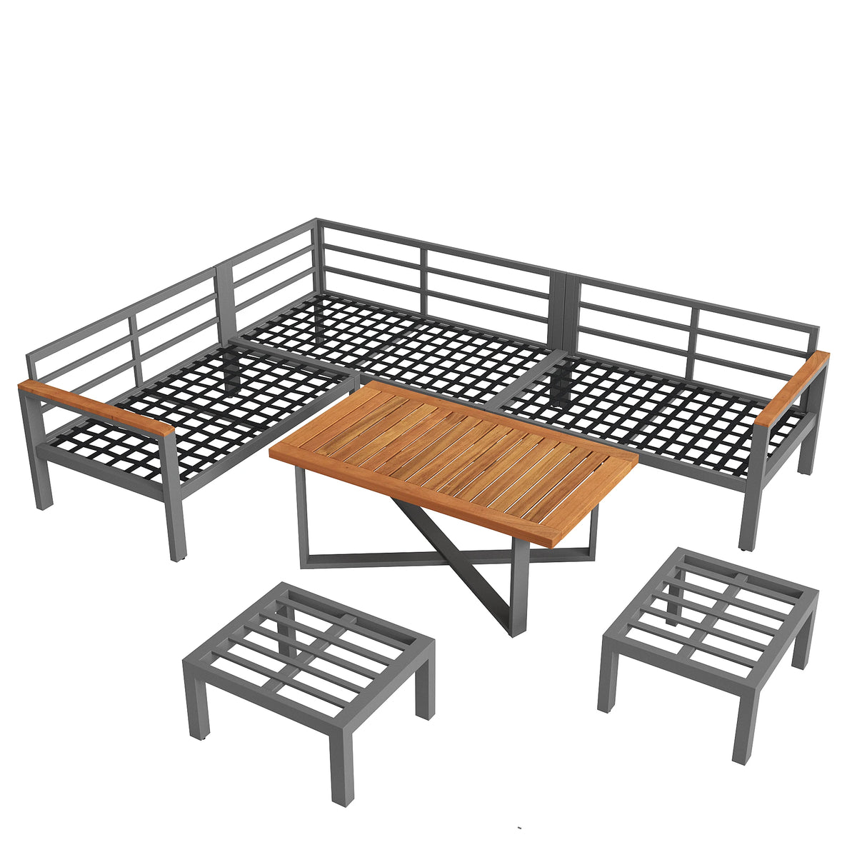 PINGGO Outdoor Garden Furniture Set With 2 Sofas and Table with Galvanised Iron Frame, Adjustable Backrests, Adjustable Table