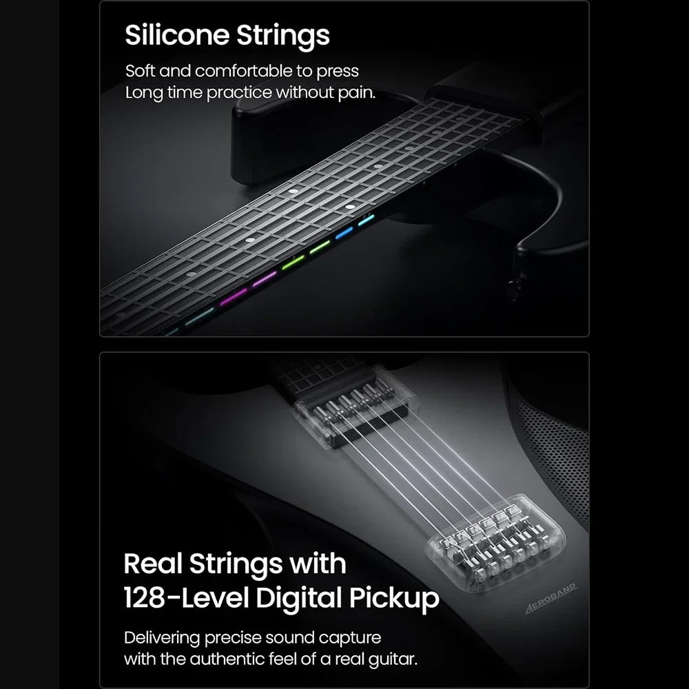 AeroBand Guitar Travel Electric Guitar Pain-Free Silicone String All-in-One 9 Sound Styles Acoustic Bass With Speaker Microphone