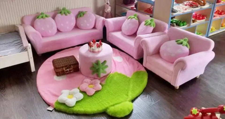 Children's Sofa Chair Reading Corner Kindergarten Small Sofa Combination Area Cute Cartoon Baby Fabric Strawberry Sofa