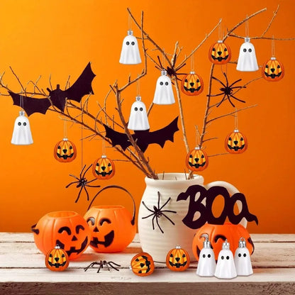 Halloween Hanging Ornaments Cute White Ghost And Orange Pumpkin Decoration Mini Plastic Halloween Tree Decorations Party Decor