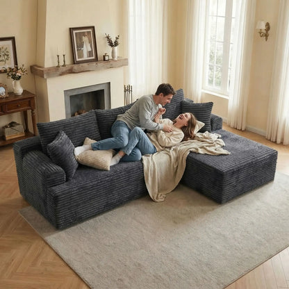 Perfect for lunch breaks, large L-shaped modular corner sofa, ultra-soft cloud lounge sofa with removable washable fabric covers, extra wide and deep seat, 3-seater chaise sofa, oversized living room sofa, cozy relaxation sof
