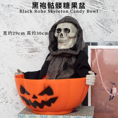 Halloween scene decoration: Pumpkin bucket, funny candy plate, props, ornaments, event atmosphere decorations, bar decor