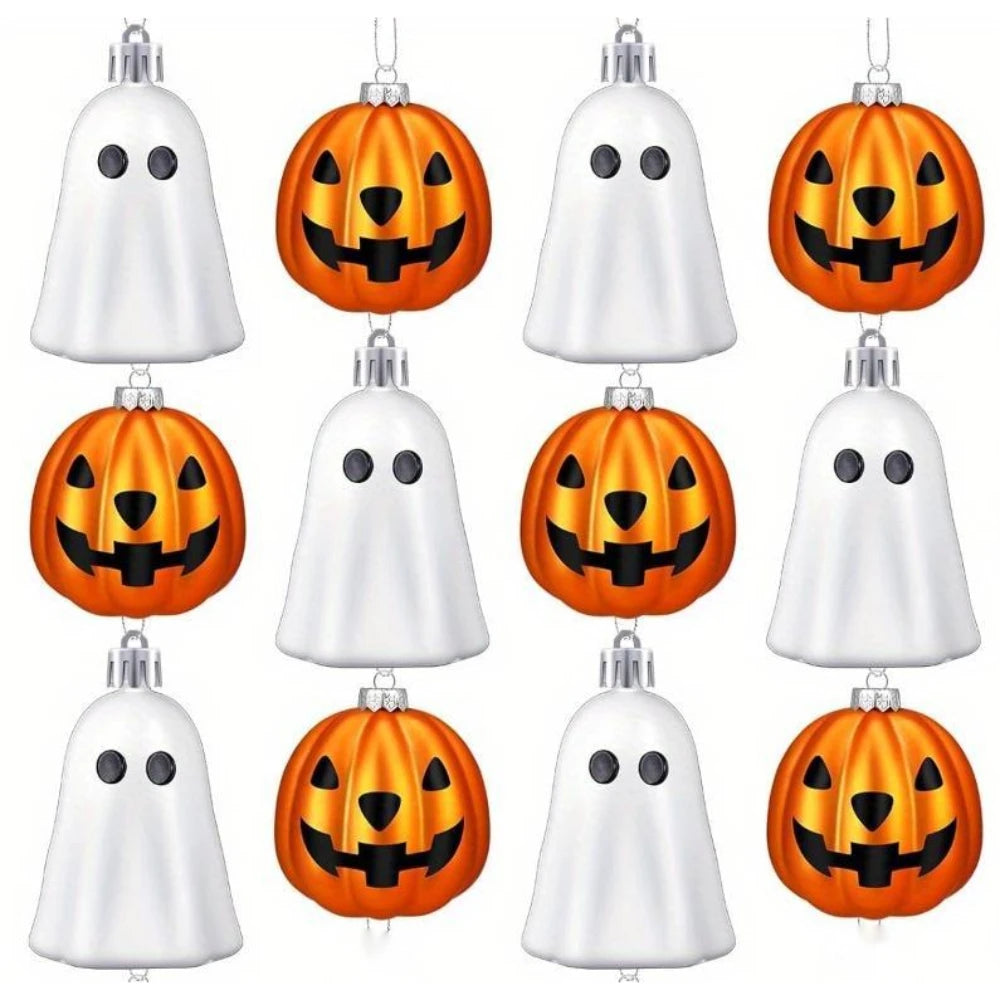 Halloween Hanging Ornaments Cute White Ghost And Orange Pumpkin Decoration Mini Plastic Halloween Tree Decorations Party Decor