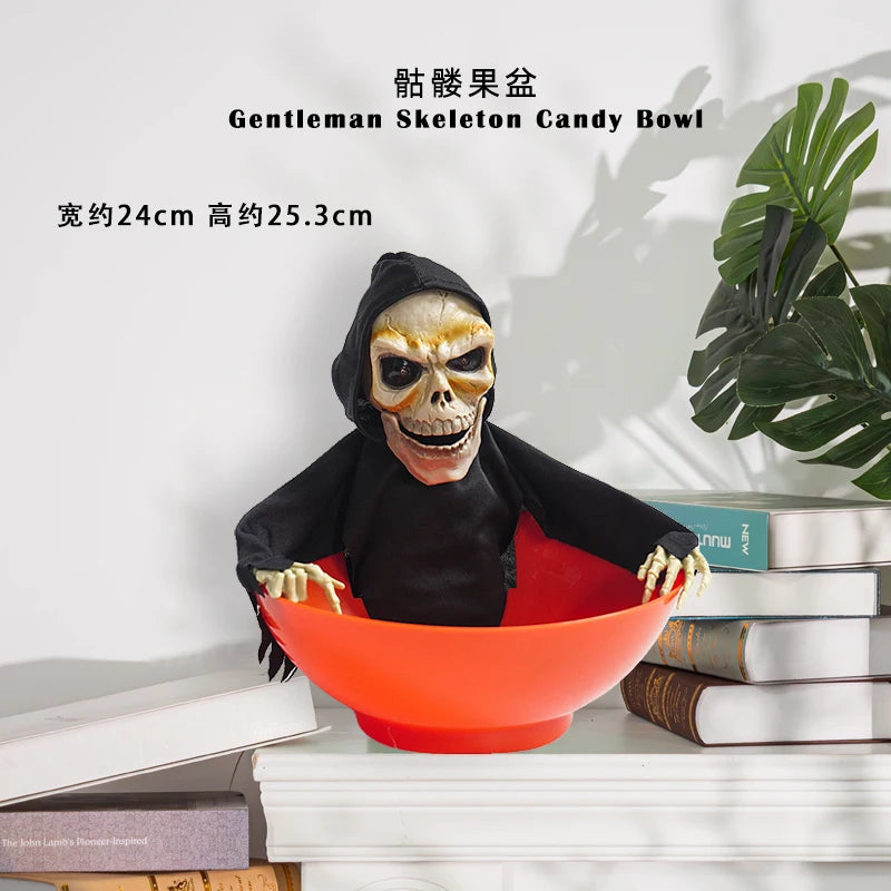 Halloween scene decoration: Pumpkin bucket, funny candy plate, props, ornaments, event atmosphere decorations, bar decor